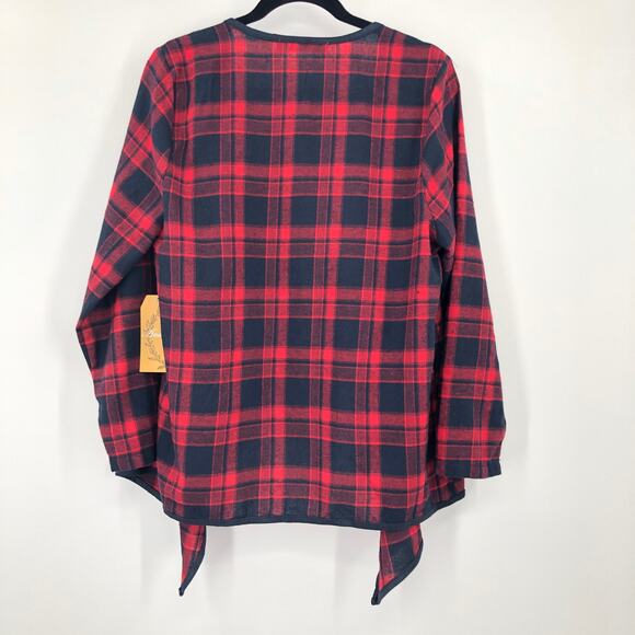 Andree By UNIT Red Blue Plaid Waterfall Open Front Lightweight Cardigan Sweater - Picture 3 of 7